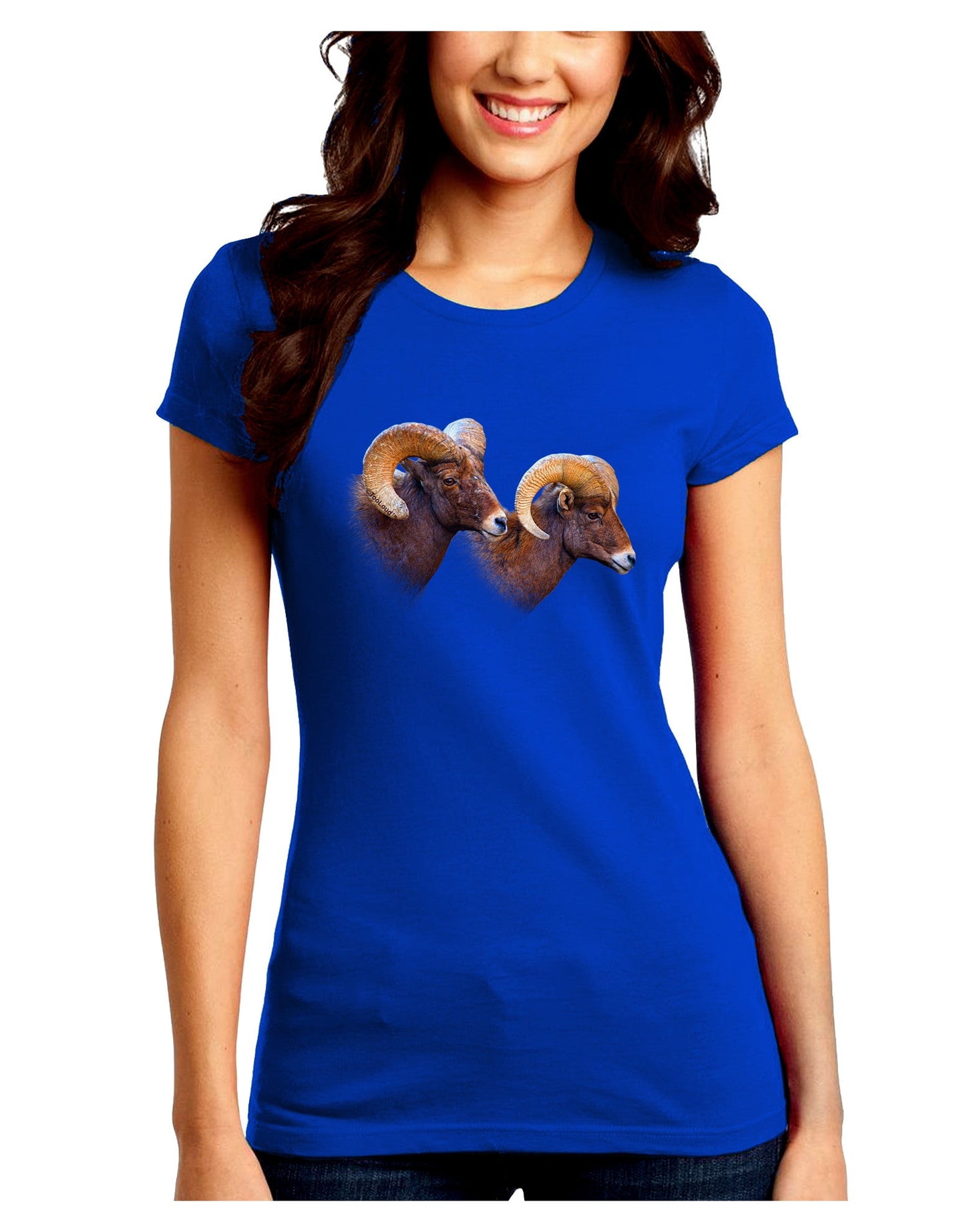 Two Majestic Bighorn Rams Juniors Petite Crew Dark T-Shirt-T-Shirts Juniors Tops-TooLoud-Royal-Blue-Juniors Fitted Small-Davson Sales