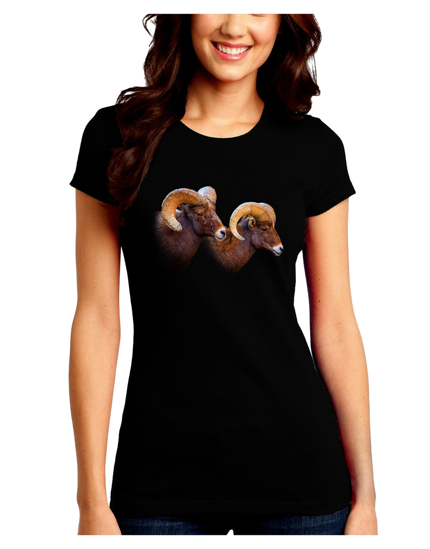 Two Majestic Bighorn Rams Juniors Petite Crew Dark T-Shirt-T-Shirts Juniors Tops-TooLoud-Black-Juniors Fitted Small-Davson Sales