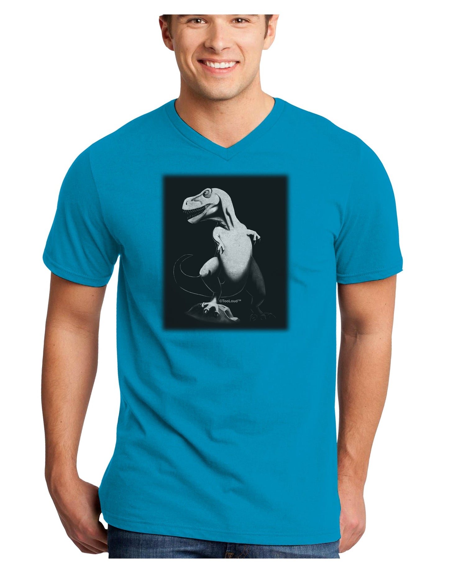 Tyrannosaurus Rex Design - Grayscale Adult Dark V-Neck T-Shirt by TooLoud-Mens V-Neck T-Shirt-TooLoud-Turquoise-Small-Davson Sales