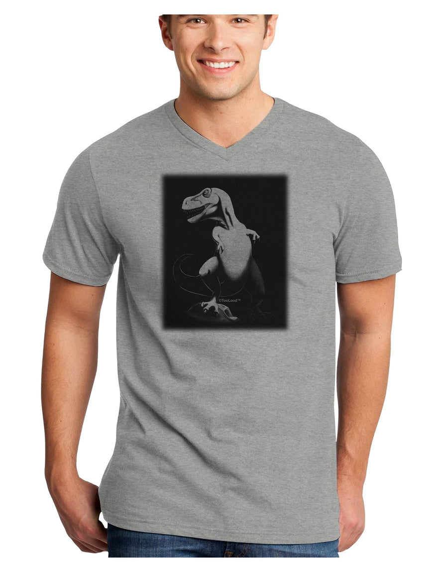 Tyrannosaurus Rex Design - Grayscale Adult V-Neck T-shirt by TooLoud-Mens V-Neck T-Shirt-TooLoud-White-Small-Davson Sales