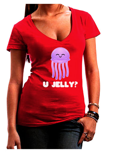 U Jelly Cute Jellyfish Juniors V-Neck Dark T-Shirt by TooLoud-Womens V-Neck T-Shirts-TooLoud-Red-Juniors Fitted Small-Davson Sales