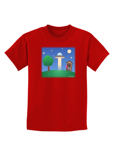 UFO Stopping At an Out-house Childrens Dark T-Shirt by TooLoud-Childrens T-Shirt-TooLoud-Red-X-Small-Davson Sales