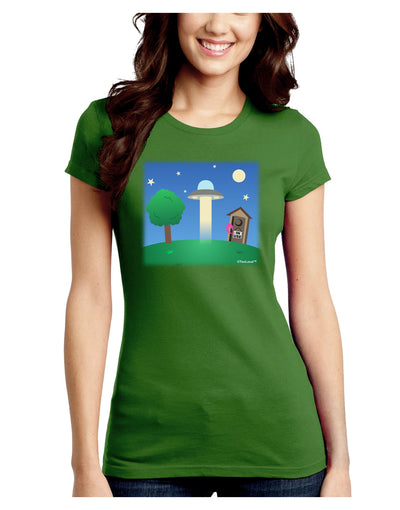 UFO Stopping At an Out-house Juniors Crew Dark T-Shirt by TooLoud-T-Shirts Juniors Tops-TooLoud-Kiwi-Green-Juniors Fitted X-Small-Davson Sales