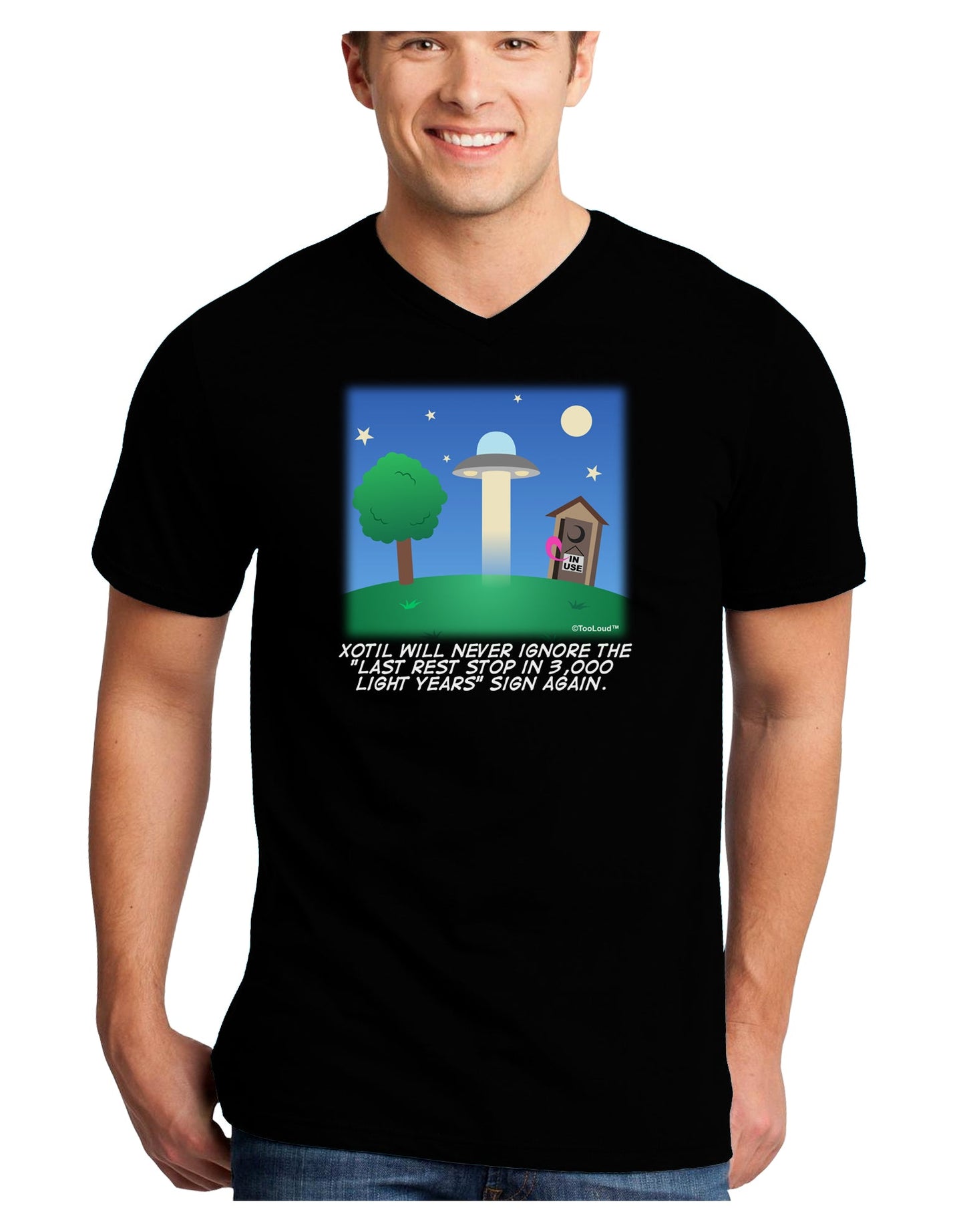 UFO Stopping At an Out-house Text Adult Dark V-Neck T-Shirt by TooLoud-Mens V-Neck T-Shirt-TooLoud-Black-Small-Davson Sales