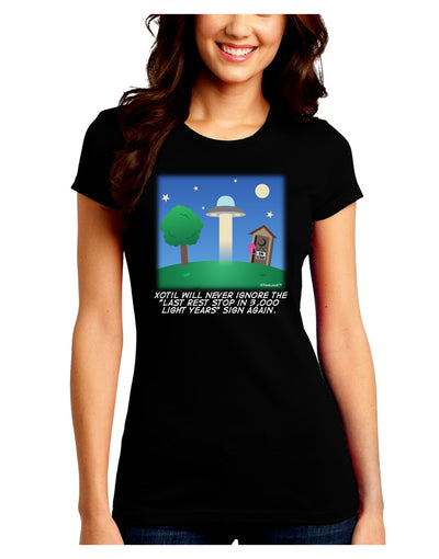 UFO Stopping At an Out-house Text Juniors Crew Dark T-Shirt by TooLoud-T-Shirts Juniors Tops-TooLoud-Black-Juniors Fitted Small-Davson Sales