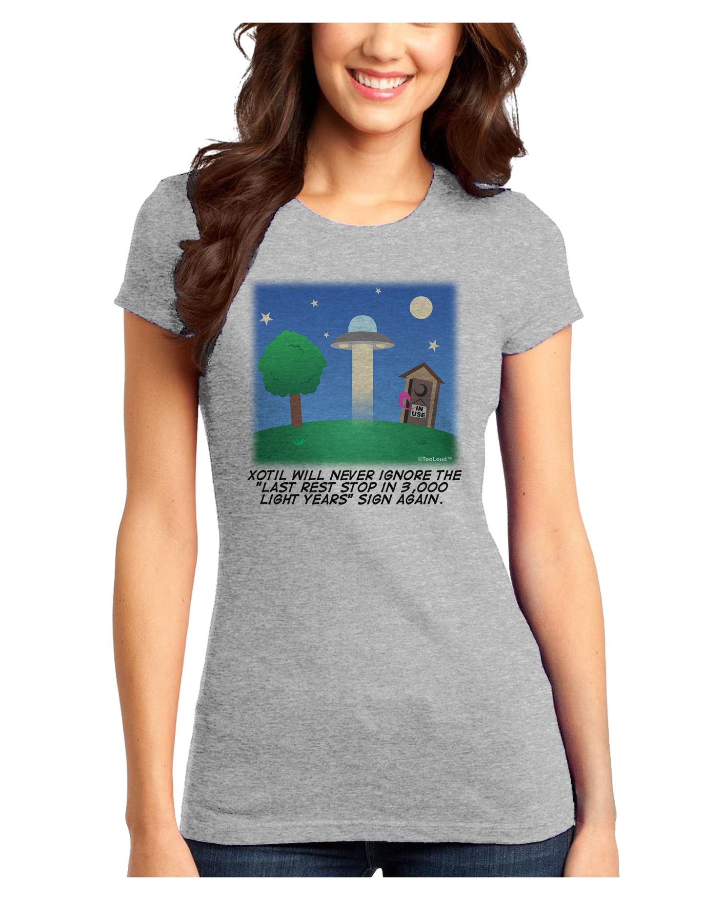 UFO Stopping At an Out-house Text Juniors T-Shirt by TooLoud-Womens Juniors T-Shirt-TooLoud-Ash-Gray-Juniors Fitted X-Small-Davson Sales