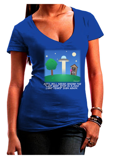 UFO Stopping At an Out-house Text Juniors V-Neck Dark T-Shirt by TooLoud-Womens V-Neck T-Shirts-TooLoud-Royal-Blue-Juniors Fitted Small-Davson Sales