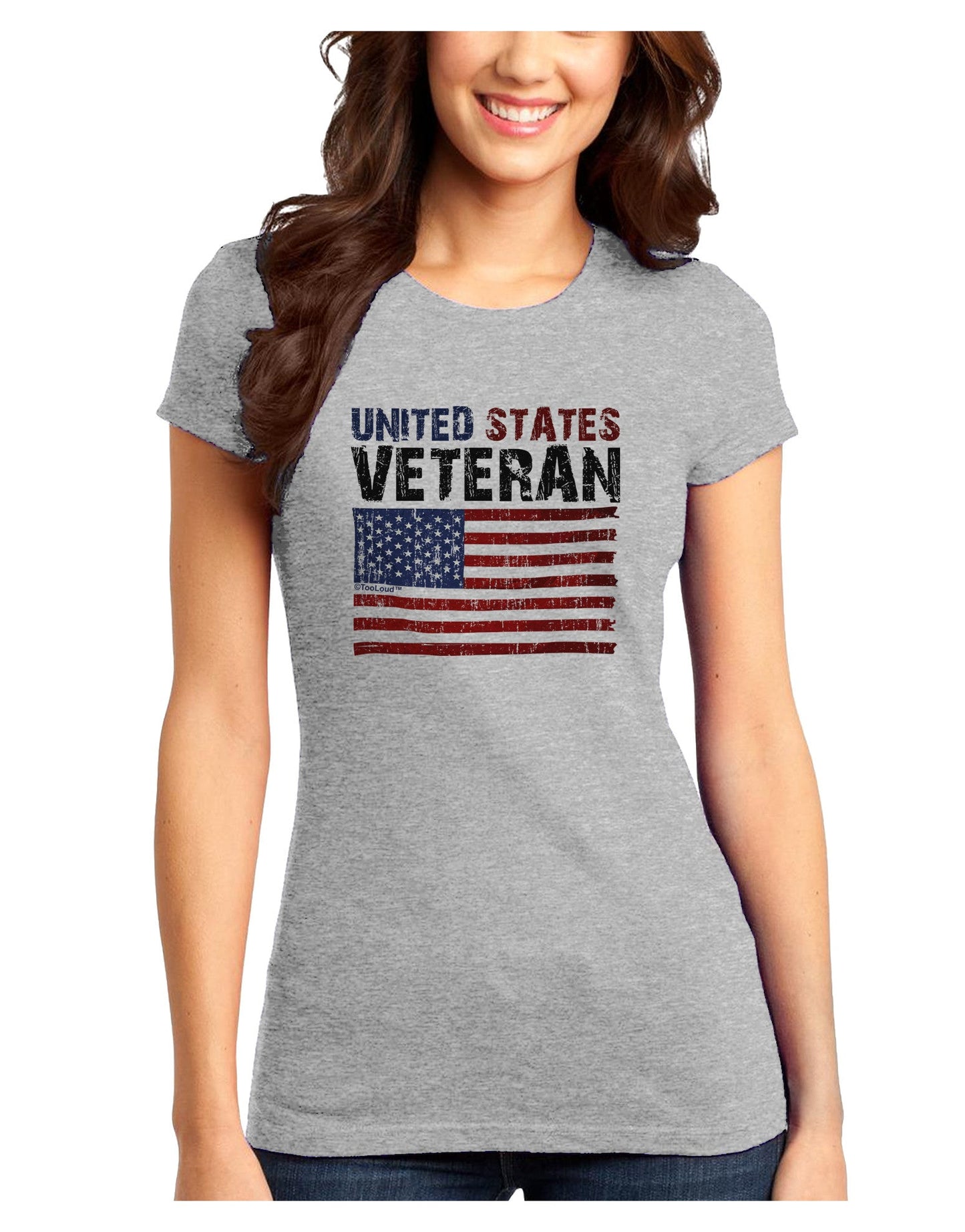 US Veteran Distressed Juniors T-Shirt-Womens Juniors T-Shirt-TooLoud-Ash-Gray-Juniors Fitted X-Small-Davson Sales