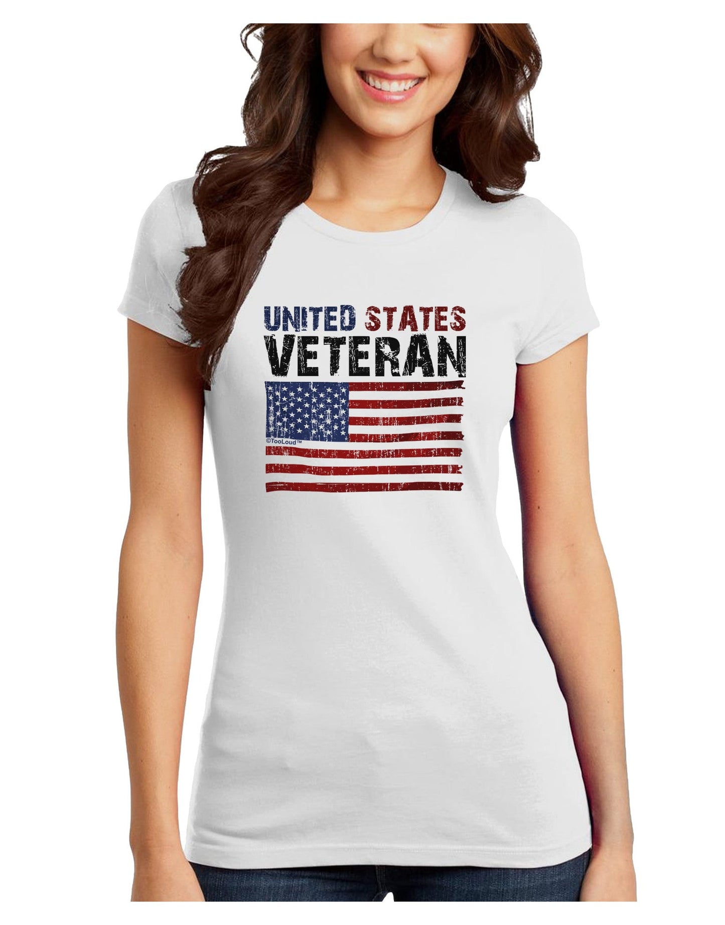 US Veteran Distressed Juniors T-Shirt-Womens Juniors T-Shirt-TooLoud-White-Juniors Fitted X-Small-Davson Sales