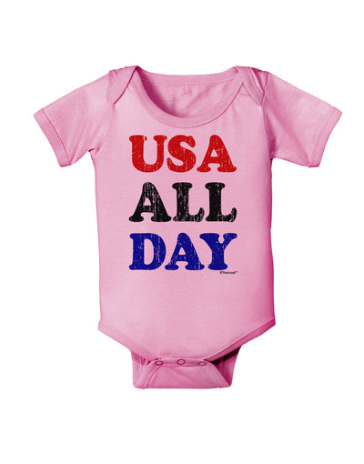 USA All Day - Distressed Patriotic Design Baby Romper Bodysuit by TooLoud-Baby Romper-TooLoud-Light-Pink-06-Months-Davson Sales