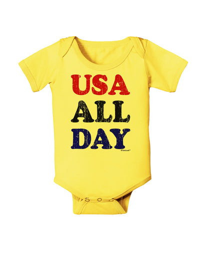 USA All Day - Distressed Patriotic Design Baby Romper Bodysuit by TooLoud-Baby Romper-TooLoud-Yellow-06-Months-Davson Sales