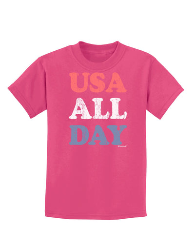 USA All Day - Distressed Patriotic Design Childrens Dark T-Shirt by TooLoud-Childrens T-Shirt-TooLoud-Sangria-X-Small-Davson Sales