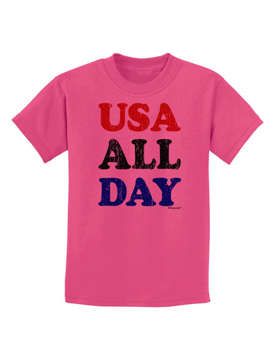 USA All Day - Distressed Patriotic Design Childrens T-Shirt by TooLoud-Childrens T-Shirt-TooLoud-Sangria-X-Small-Davson Sales