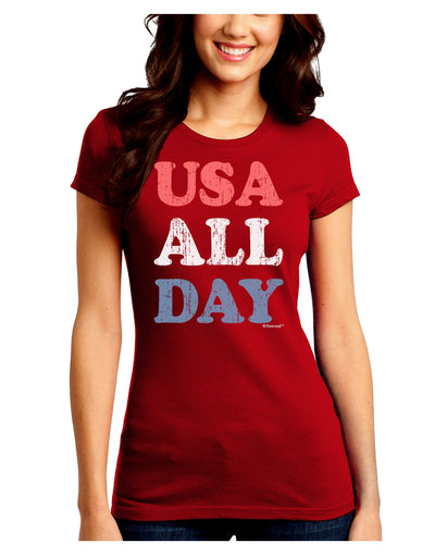 USA All Day - Distressed Patriotic Design Juniors Crew Dark T-Shirt by TooLoud-T-Shirts Juniors Tops-TooLoud-Red-Juniors Fitted Small-Davson Sales