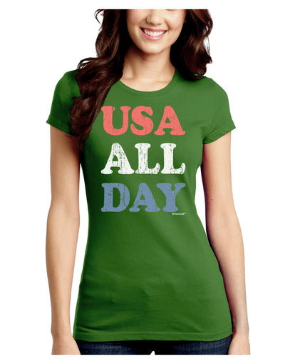 USA All Day - Distressed Patriotic Design Juniors Crew Dark T-Shirt by TooLoud-T-Shirts Juniors Tops-TooLoud-Kiwi-Green-Juniors Fitted X-Small-Davson Sales