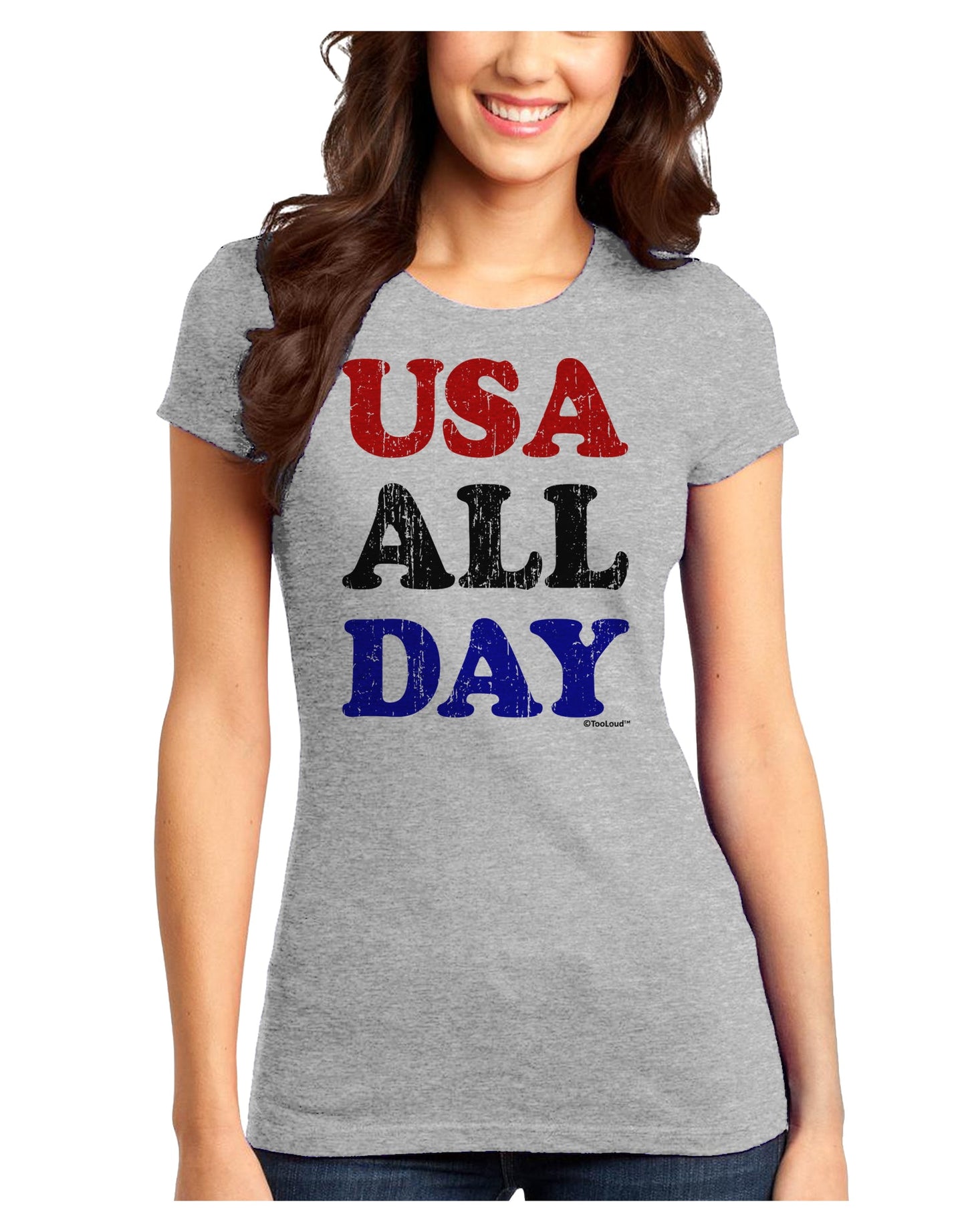 USA All Day - Distressed Patriotic Design Juniors T-Shirt by TooLoud-Womens Juniors T-Shirt-TooLoud-Ash-Gray-Juniors Fitted X-Small-Davson Sales