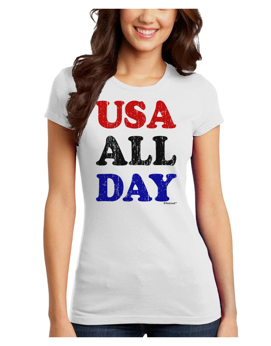 USA All Day - Distressed Patriotic Design Juniors T-Shirt by TooLoud-Womens Juniors T-Shirt-TooLoud-White-Juniors Fitted X-Small-Davson Sales