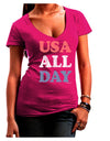 USA All Day - Distressed Patriotic Design Juniors V-Neck Dark T-Shirt by TooLoud-Womens V-Neck T-Shirts-TooLoud-Hot-Pink-Juniors Fitted Small-Davson Sales