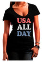 USA All Day - Distressed Patriotic Design Juniors V-Neck Dark T-Shirt by TooLoud-Womens V-Neck T-Shirts-TooLoud-Black-Juniors Fitted Small-Davson Sales