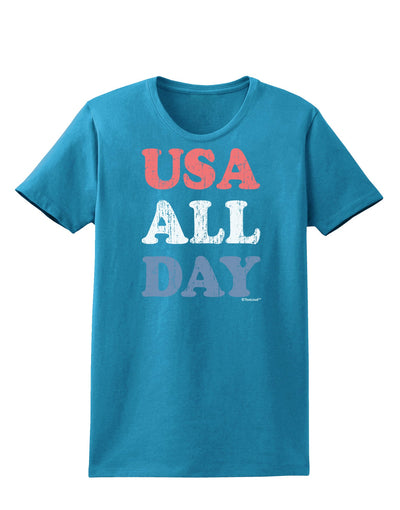 USA All Day - Distressed Patriotic Design Womens Dark T-Shirt by TooLoud-Womens T-Shirt-TooLoud-Turquoise-X-Small-Davson Sales