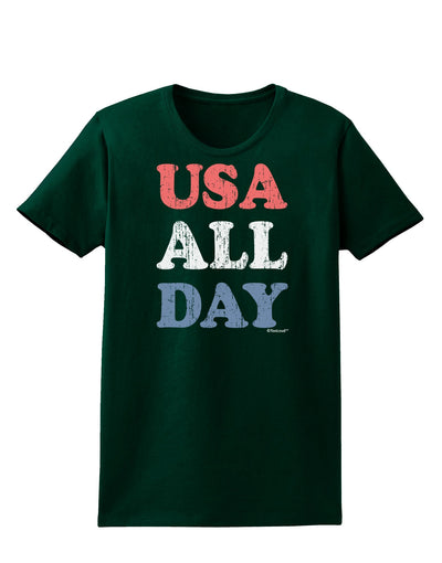 USA All Day - Distressed Patriotic Design Womens Dark T-Shirt by TooLoud-Womens T-Shirt-TooLoud-Forest-Green-Small-Davson Sales
