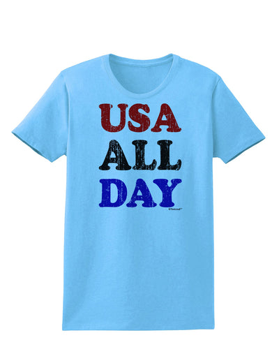 USA All Day - Distressed Patriotic Design Womens T-Shirt by TooLoud-Womens T-Shirt-TooLoud-Aquatic-Blue-X-Small-Davson Sales