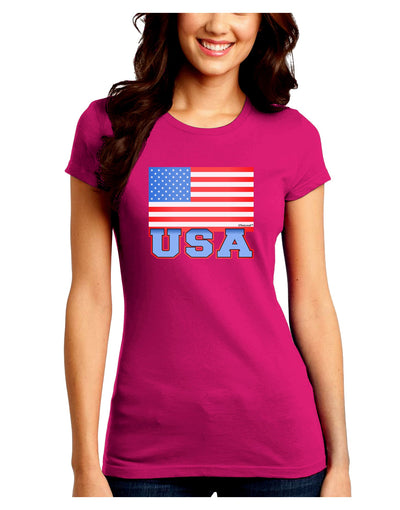 USA Flag Juniors Petite Crew Dark T-Shirt by TooLoud-T-Shirts Juniors Tops-TooLoud-Hot-Pink-Juniors Fitted Small-Davson Sales