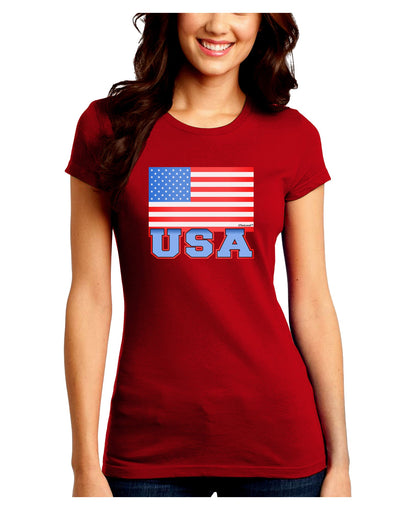 USA Flag Juniors Petite Crew Dark T-Shirt by TooLoud-T-Shirts Juniors Tops-TooLoud-Red-Juniors Fitted Small-Davson Sales