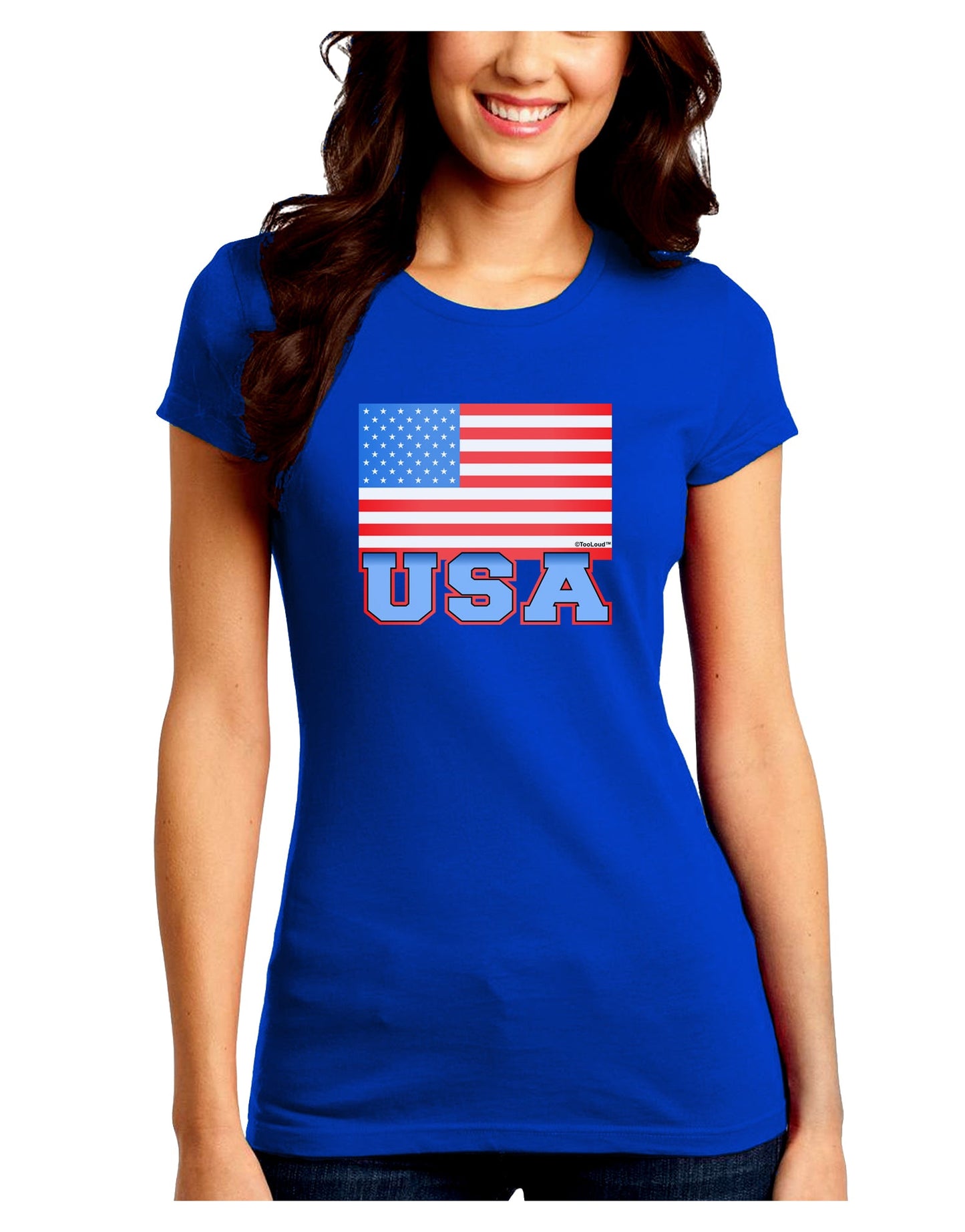 USA Flag Juniors Petite Crew Dark T-Shirt by TooLoud-T-Shirts Juniors Tops-TooLoud-Royal-Blue-Juniors Fitted Small-Davson Sales