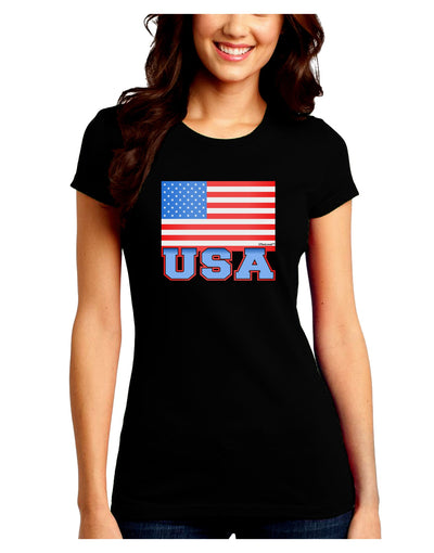 USA Flag Juniors Petite Crew Dark T-Shirt by TooLoud-T-Shirts Juniors Tops-TooLoud-Black-Juniors Fitted Small-Davson Sales