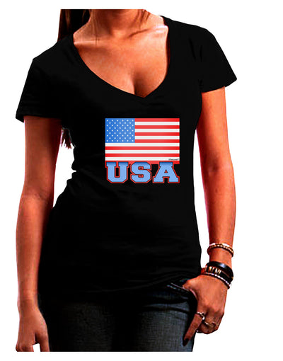 USA Flag Womens V-Neck Dark T-Shirt by TooLoud-Womens V-Neck T-Shirts-TooLoud-Black-Juniors Fitted Small-Davson Sales