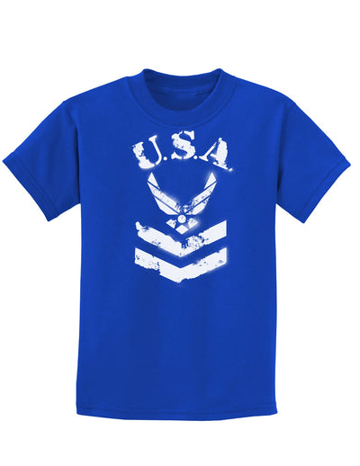 USA Military Air Force Stencil Logo Childrens Dark T-Shirt-Childrens T-Shirt-TooLoud-Royal-Blue-X-Small-Davson Sales