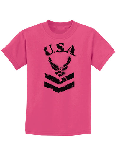 USA Military Air Force Stencil Logo Childrens T-Shirt-Childrens T-Shirt-TooLoud-Sangria-X-Small-Davson Sales