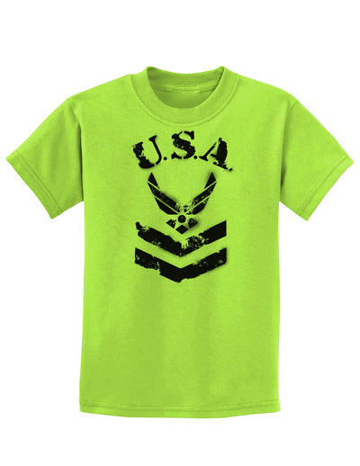 USA Military Air Force Stencil Logo Childrens T-Shirt-Childrens T-Shirt-TooLoud-Lime-Green-X-Small-Davson Sales