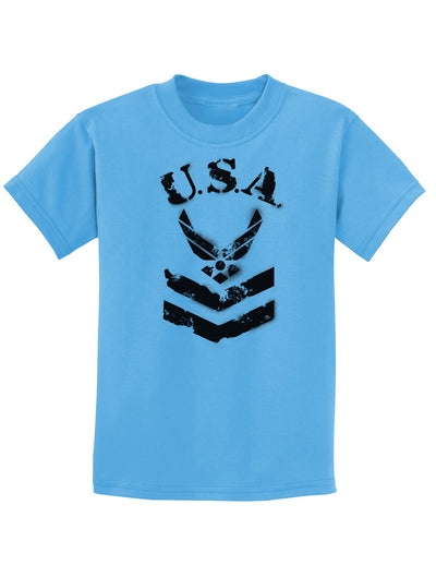 USA Military Air Force Stencil Logo Childrens T-Shirt-Childrens T-Shirt-TooLoud-Aquatic-Blue-X-Small-Davson Sales