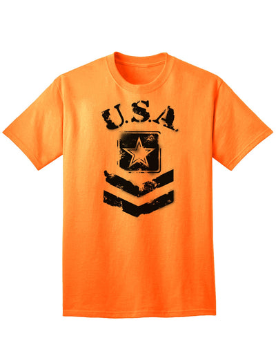 USA Military Army Stencil Logo Adult T-Shirt - A Patriotic Apparel Choice for Discerning Individuals-Mens T-shirts-TooLoud-Neon-Orange-Small-Davson Sales