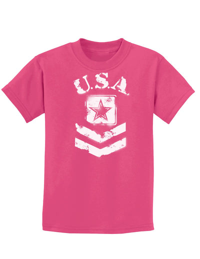 USA Military Army Stencil Logo Childrens Dark T-Shirt-Childrens T-Shirt-TooLoud-Sangria-X-Small-Davson Sales