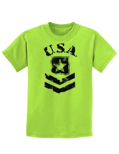 USA Military Army Stencil Logo Childrens T-Shirt-Childrens T-Shirt-TooLoud-Lime-Green-X-Small-Davson Sales