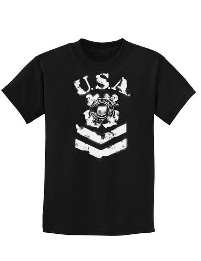 USA Military Coast Guard Stencil Logo Childrens Dark T-Shirt-Childrens T-Shirt-TooLoud-Black-X-Small-Davson Sales