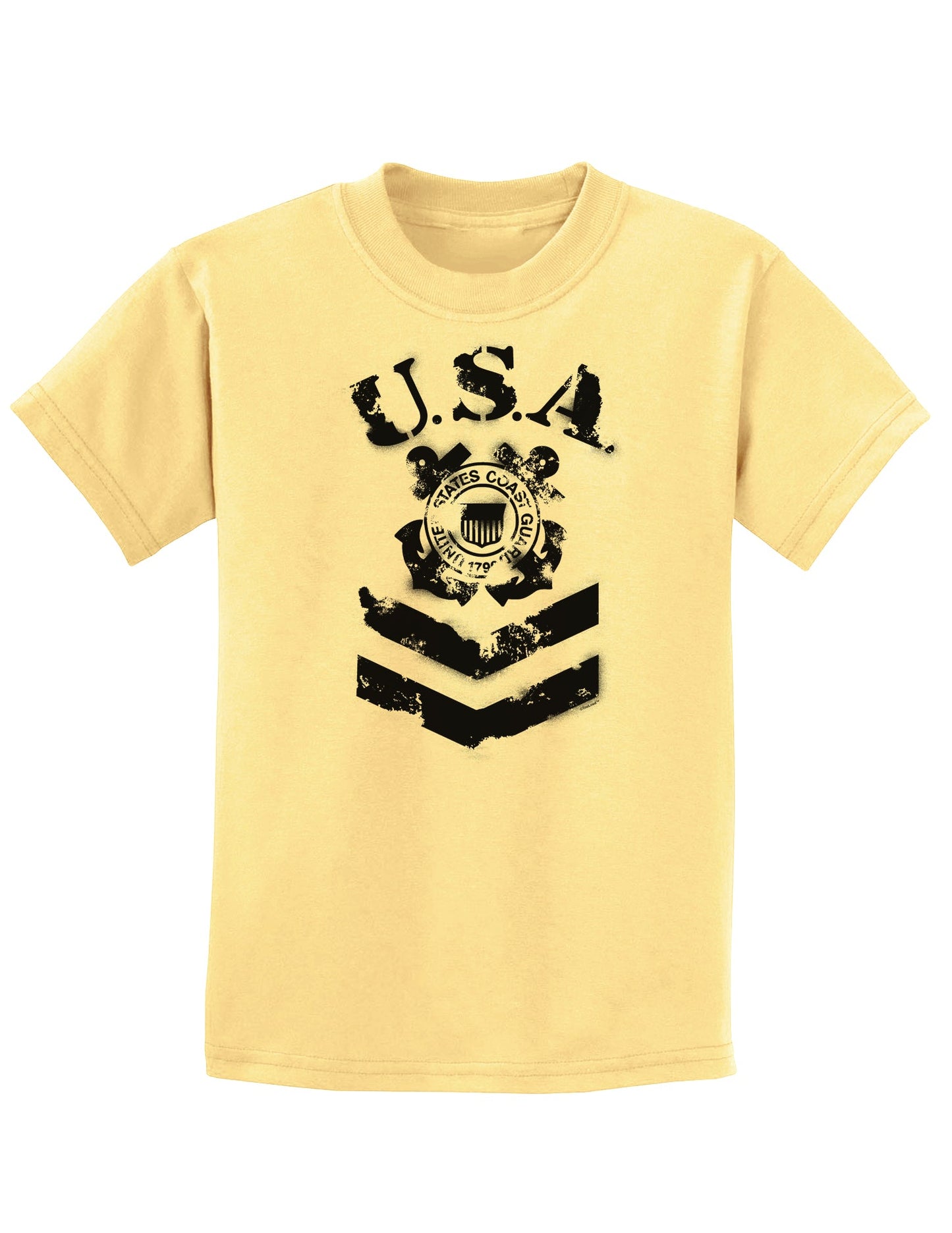 USA Military Coast Guard Stencil Logo Childrens T-Shirt-Childrens T-Shirt-TooLoud-Daffodil-Yellow-X-Small-Davson Sales