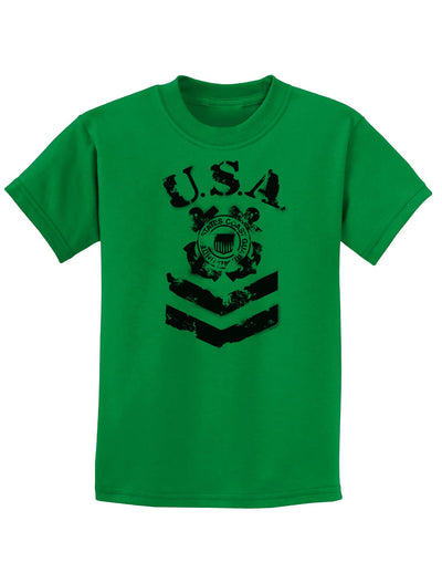 USA Military Coast Guard Stencil Logo Childrens T-Shirt-Childrens T-Shirt-TooLoud-Kelly-Green-X-Small-Davson Sales