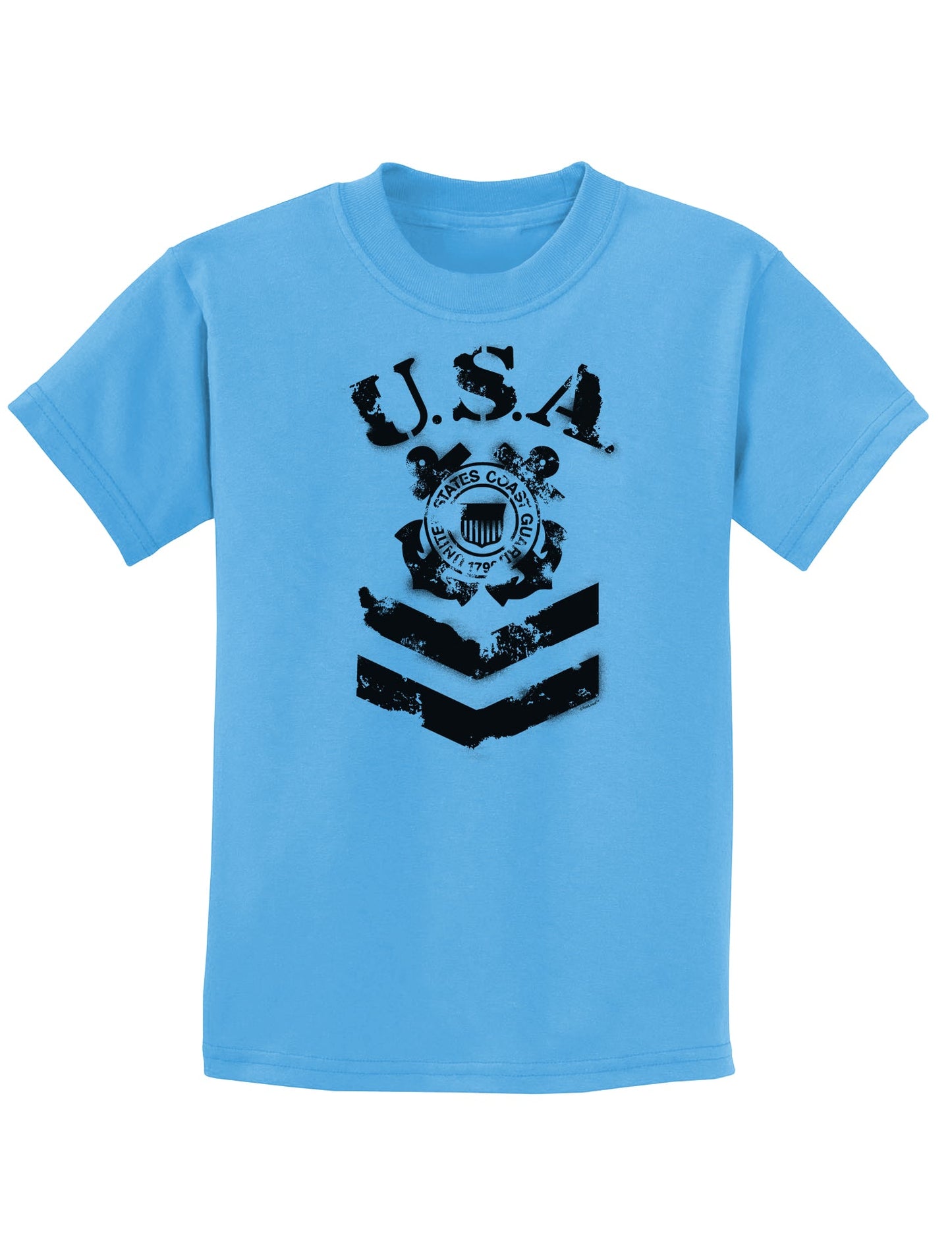 USA Military Coast Guard Stencil Logo Childrens T-Shirt-Childrens T-Shirt-TooLoud-Aquatic-Blue-X-Small-Davson Sales