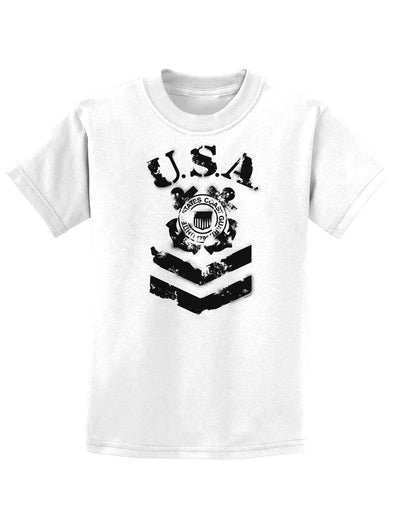 USA Military Coast Guard Stencil Logo Childrens T-Shirt-Childrens T-Shirt-TooLoud-White-X-Small-Davson Sales