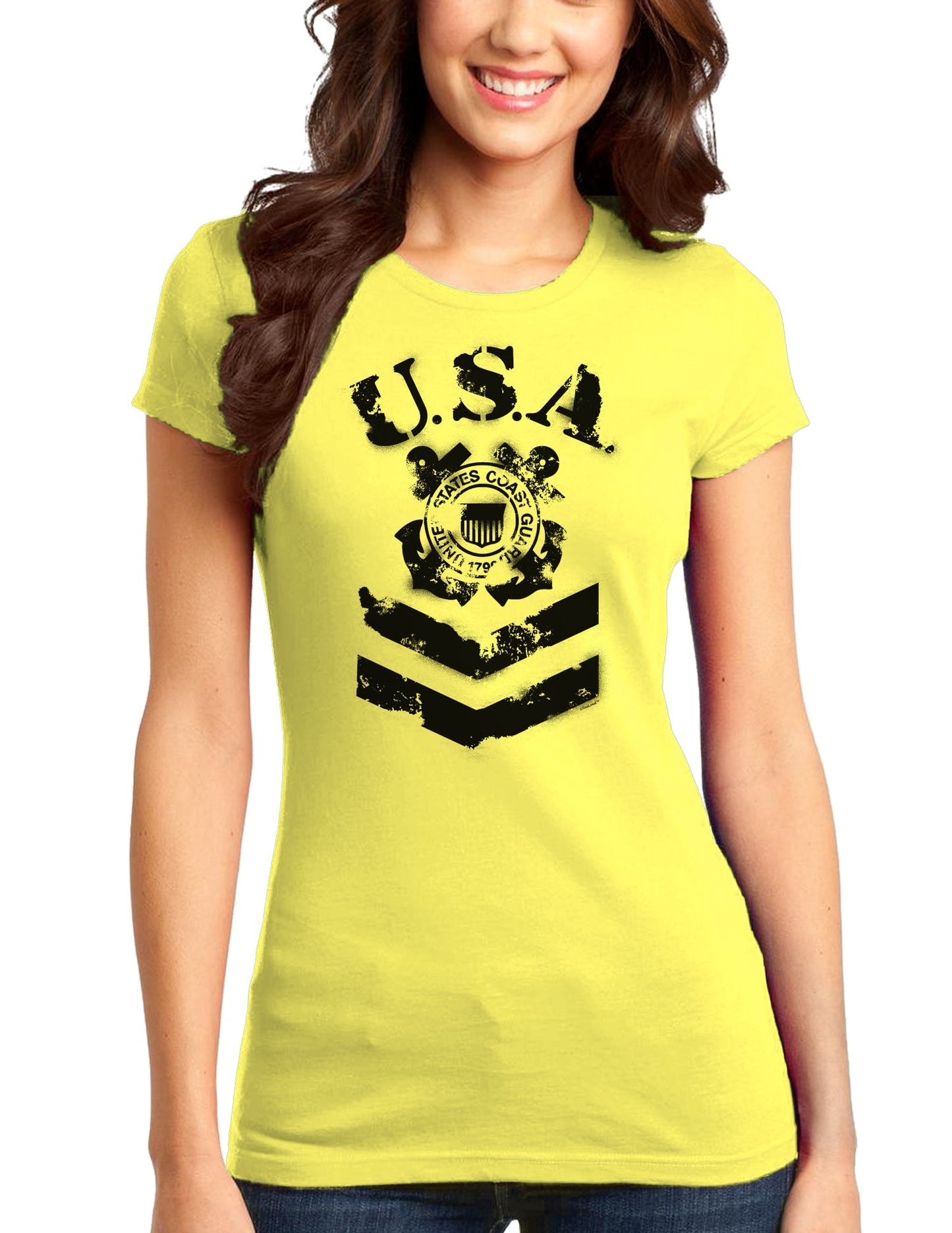USA Military Coast Guard Stencil Logo Juniors T-Shirt-Womens Juniors T-Shirt-TooLoud-Yellow-Small-Davson Sales