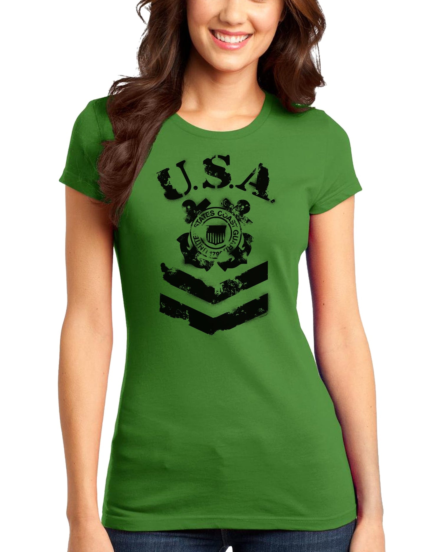 USA Military Coast Guard Stencil Logo Juniors T-Shirt-Womens Juniors T-Shirt-TooLoud-Kiwi-Green-Small-Davson Sales