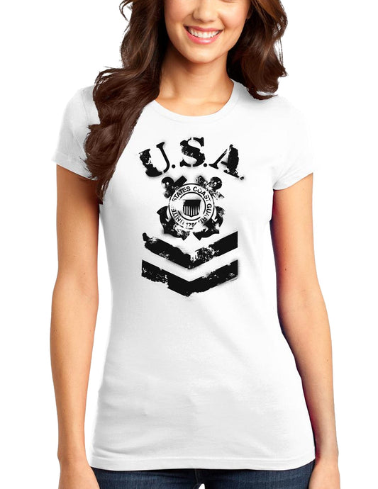 USA Military Coast Guard Stencil Logo Juniors T-Shirt-Womens Juniors T-Shirt-TooLoud-White-Small-Davson Sales