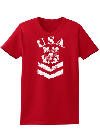 USA Military Coast Guard Stencil Logo Womens Dark T-Shirt-TooLoud-Red-X-Small-Davson Sales