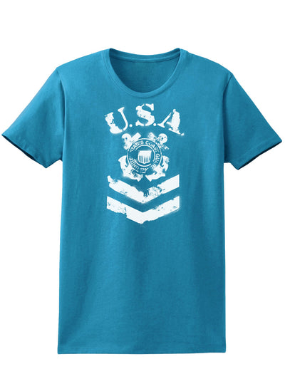 USA Military Coast Guard Stencil Logo Womens Dark T-Shirt-TooLoud-Turquoise-X-Small-Davson Sales