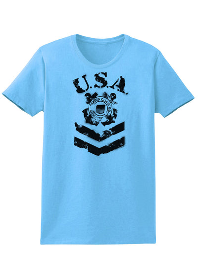 USA Military Coast Guard Stencil Logo Womens T-Shirt-Womens T-Shirt-TooLoud-Aquatic-Blue-X-Small-Davson Sales