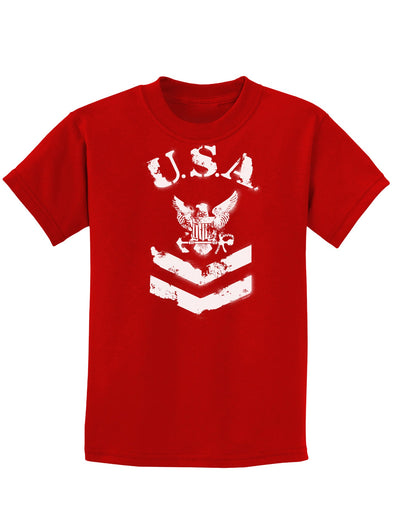 USA Military Navy Stencil Logo Childrens Dark T-Shirt-Childrens T-Shirt-TooLoud-Red-X-Small-Davson Sales